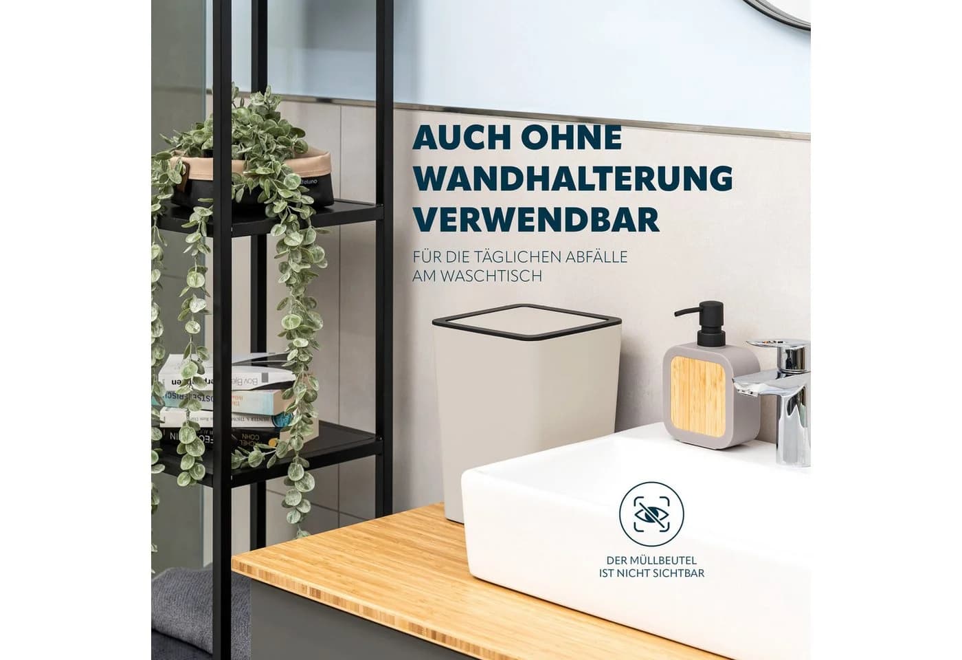 bremermann Kosmetikeimer SAVONA beige mit Wandhalterung & Softtouch-Oberfläche - Bild 4