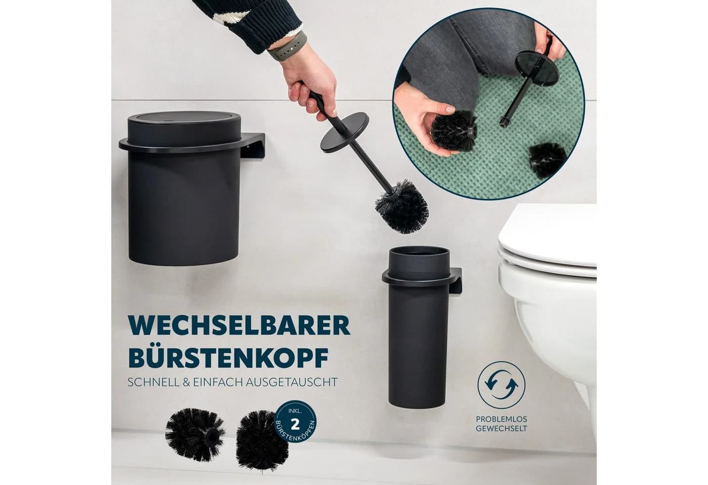 bremermann WC-Reinigungsbürste SAVONA Softtouch inkl. Wandhalterung Schwarz - Bild 4