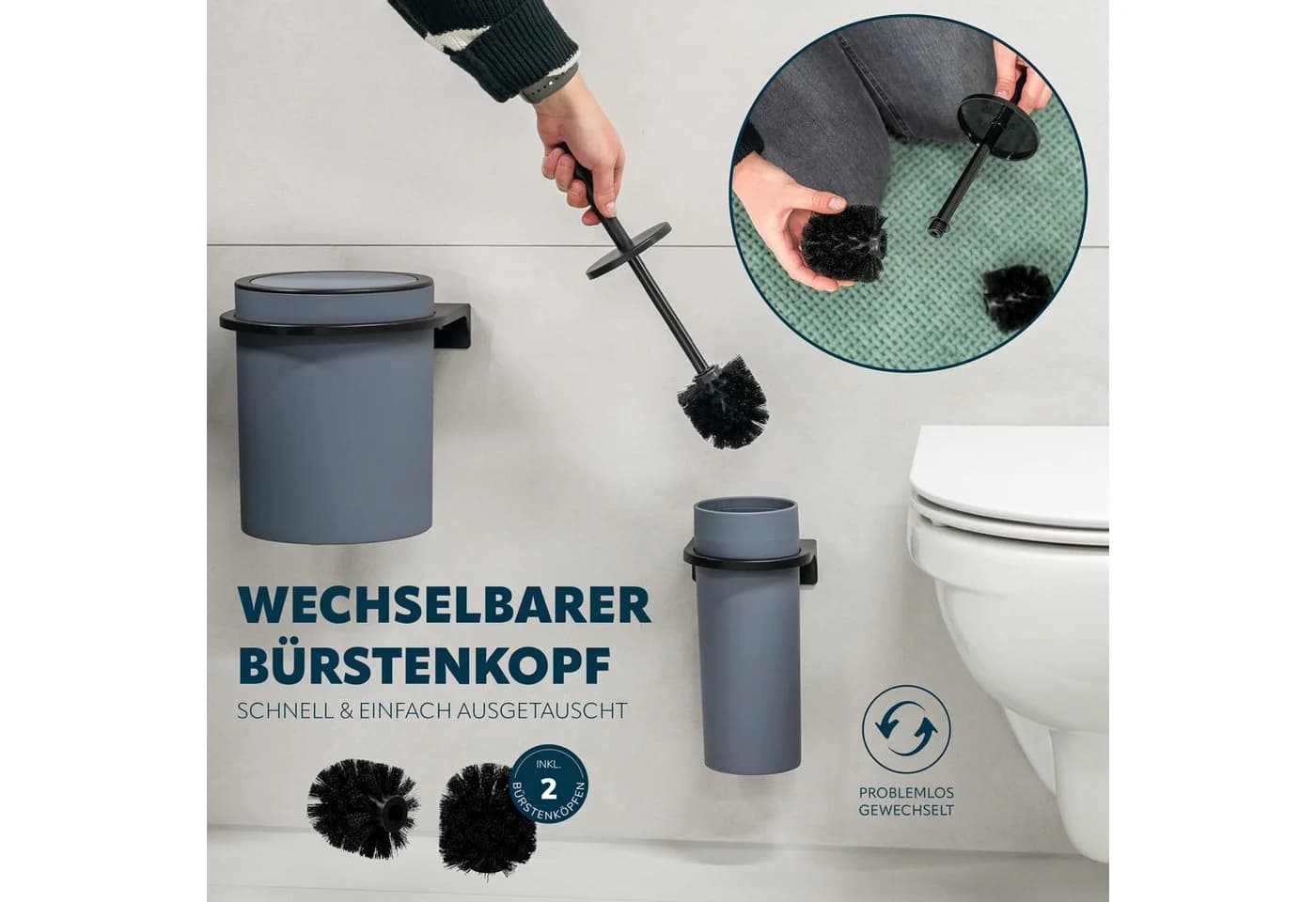 bremermann WC-Reinigungsbürste SAVONA Softtouch inkl. Wandhalterung grau/schwarz - Bild 4