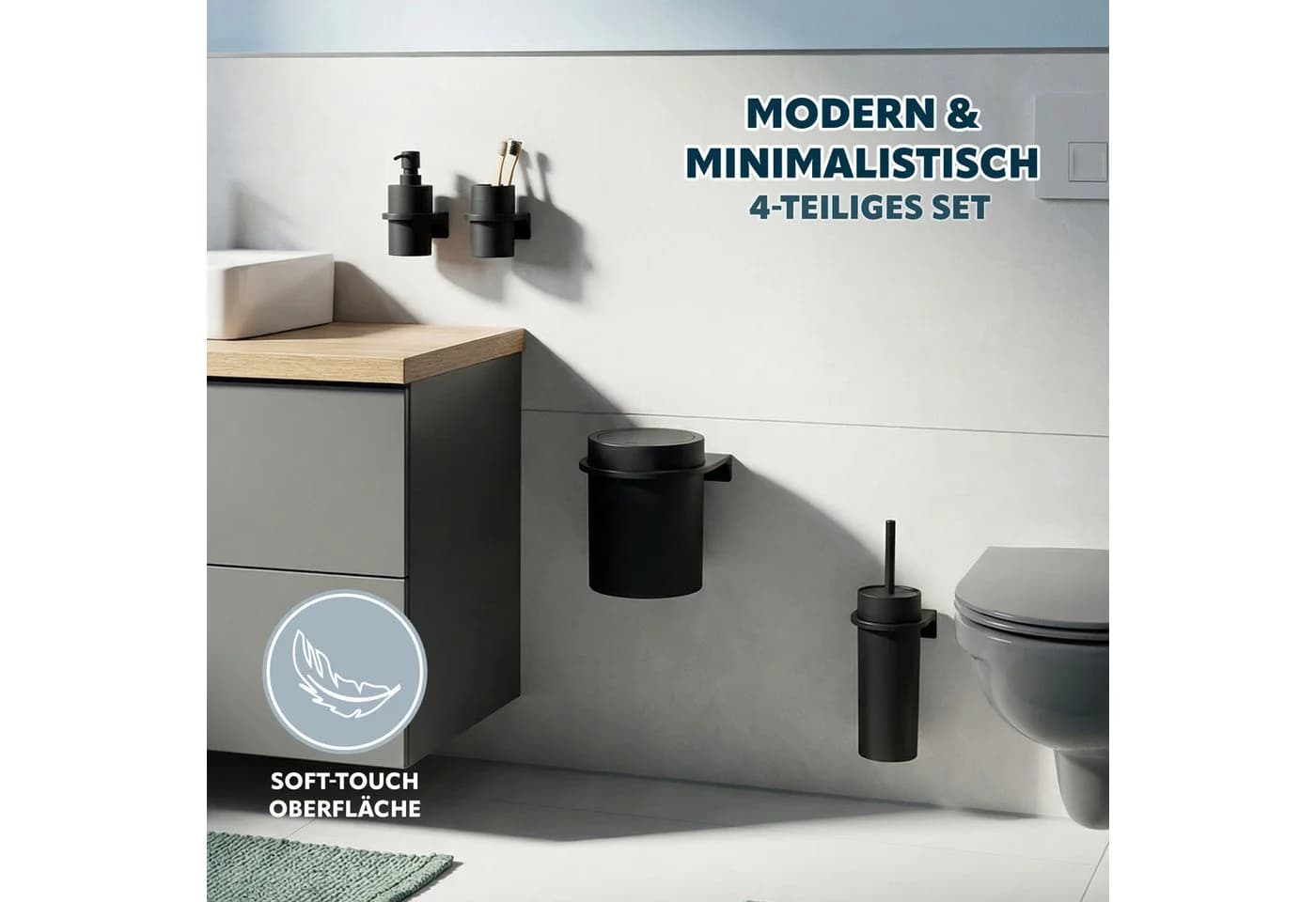 bremermann Badaccessoire-Set SAVONA 4tlg. Schwarz Soft-Touch