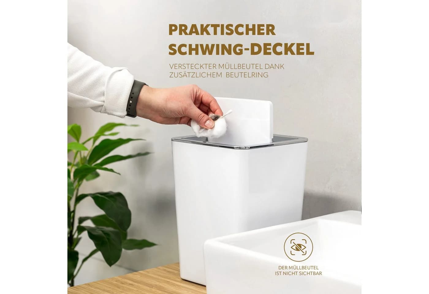 bremermann Kosmetikeimer SAVONA mit Wandhalterung 6L Weiß - Bild 5