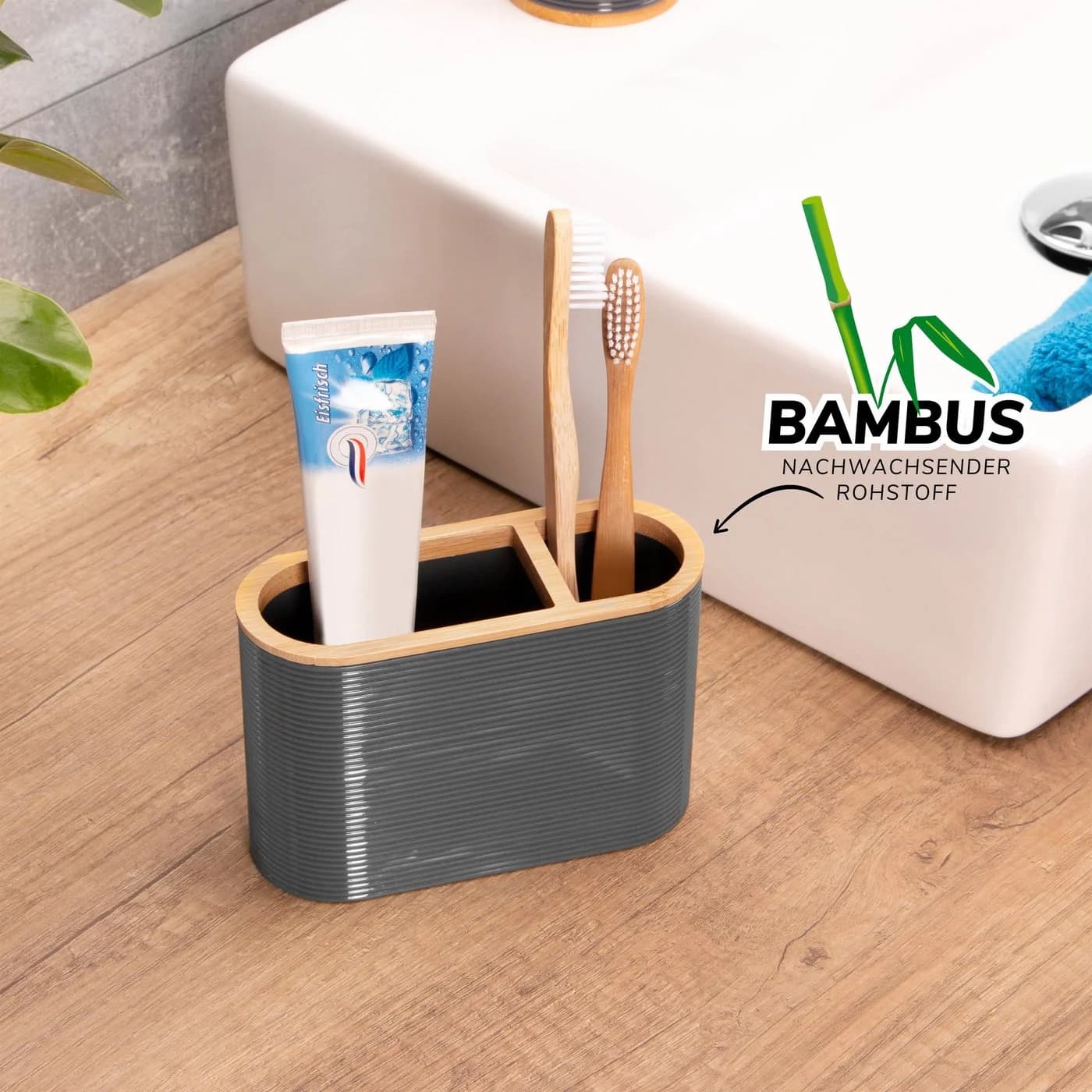 bremermann Zahnbürstenhalter SEGNO Bambus & Kunststoff Grau - Bild 3