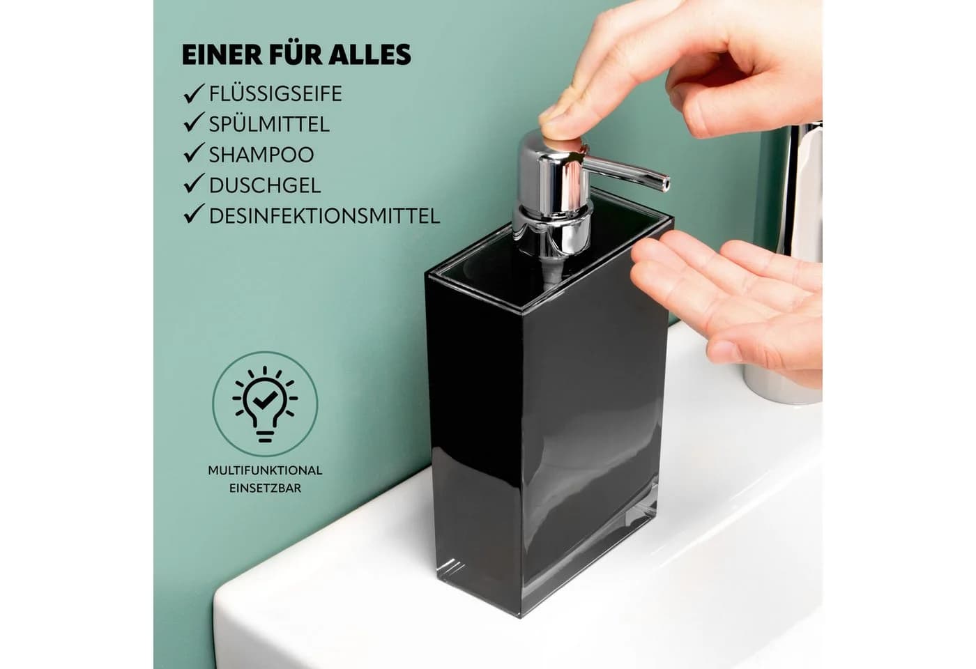 bremermann Seifenspender XL 500 ml Kunststoff eckig schwarz - Bild 3