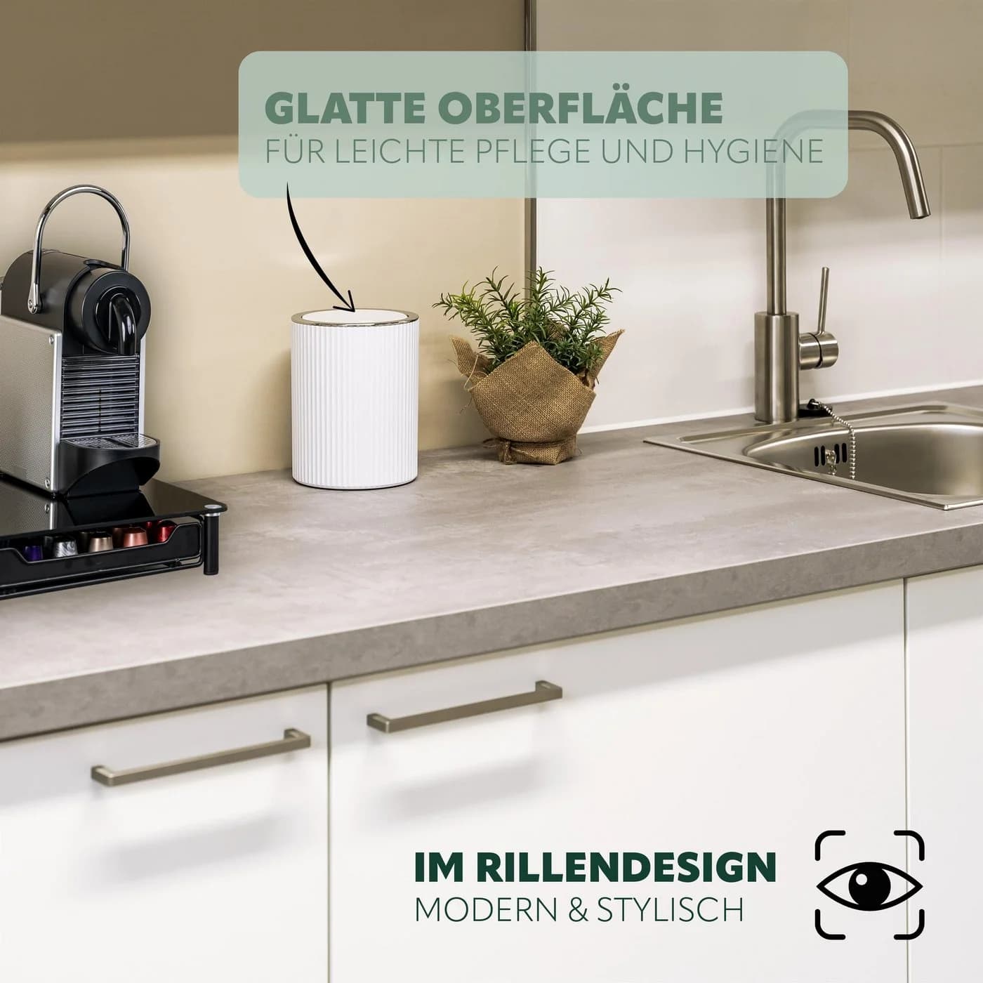 bremermann Kosmetikeimer GAVELLO Mini mit Schwingdeckel Weiß - Bild 3