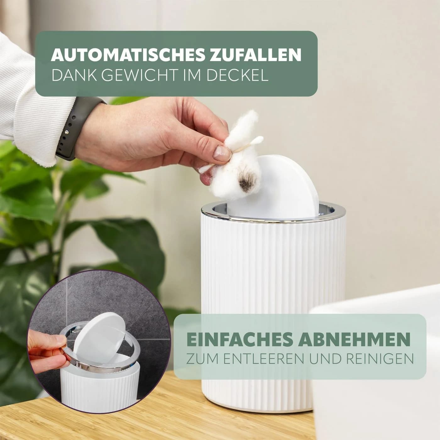 bremermann Kosmetikeimer GAVELLO Mini mit Schwingdeckel Weiß - Bild 5
