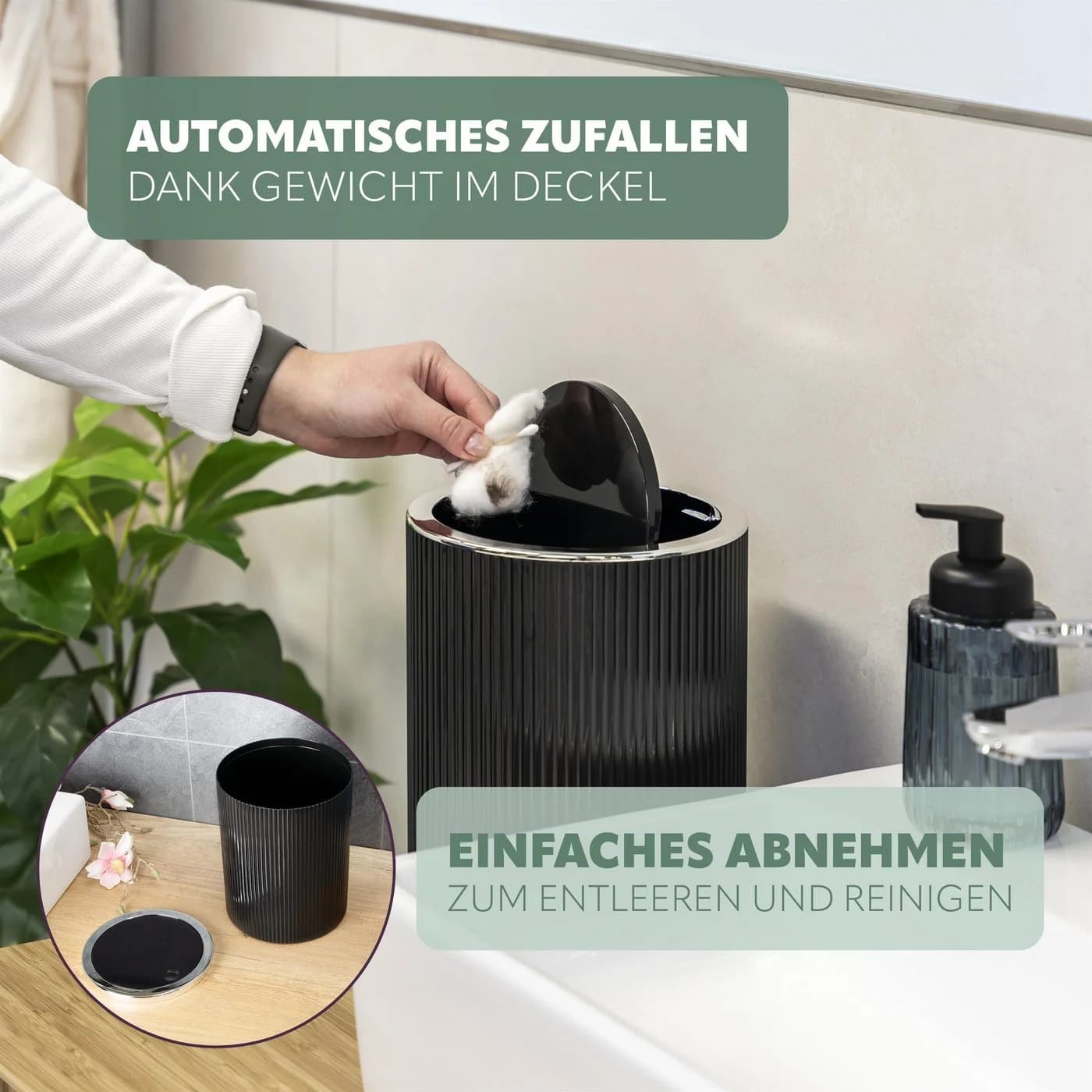 bremermann Kosmetikeimer GAVELLO mit Schwingdeckel Schwarz - Bild 4