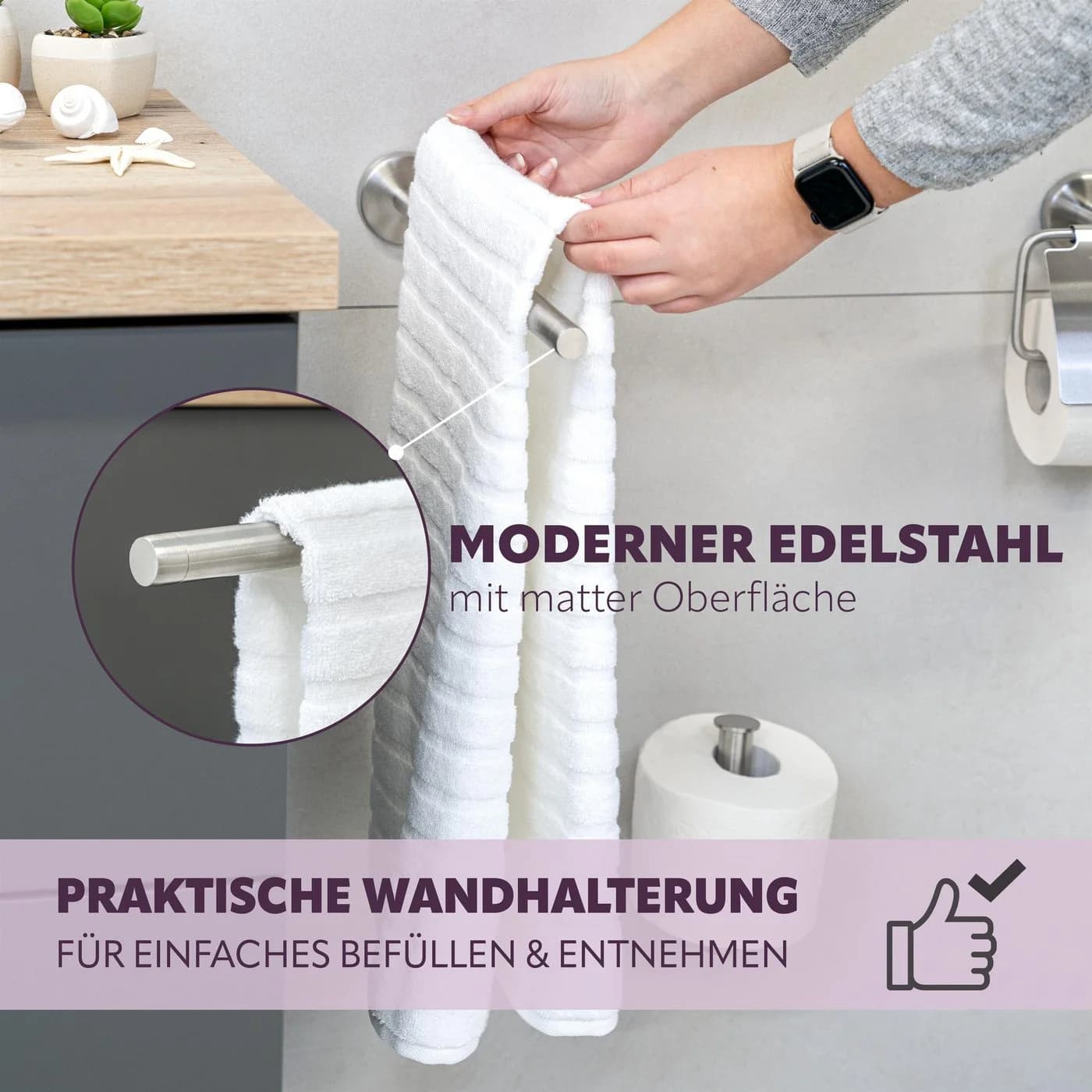 bremermann Teleskop-Handtuchhalter Bad-Serie PIAZZA inkl. Klebeset, ohne Bohren - Bild 3