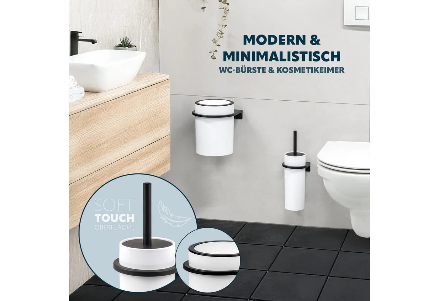 bremermann Badaccessoire-Set 2tlg. SAVONA Schwarz/Weiß Softtouch