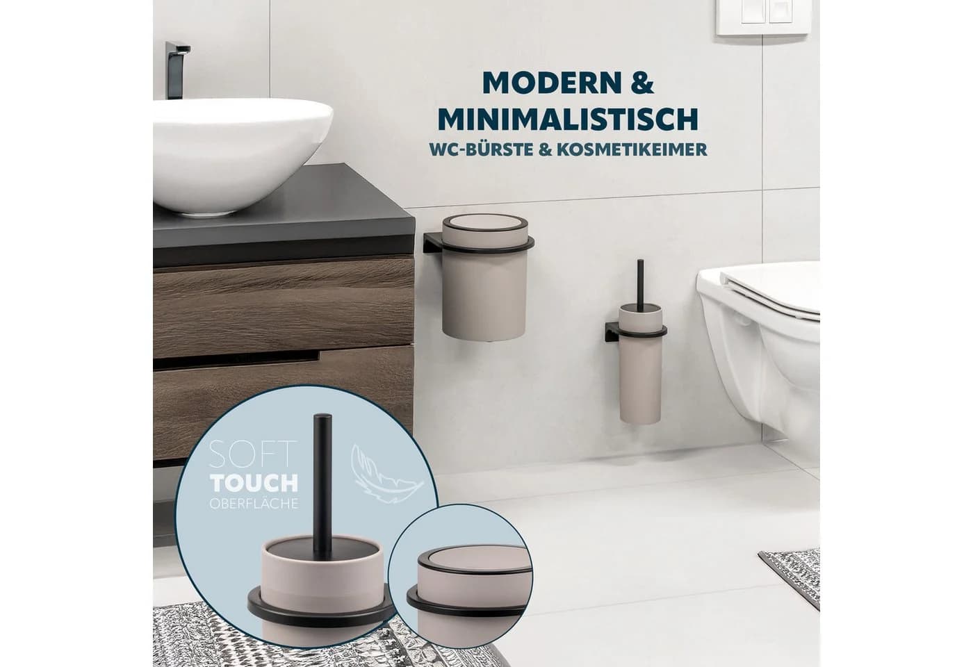 bremermann Badaccessoire-Set 2tlg. SAVONA Schwarz/Taupe Softtouch