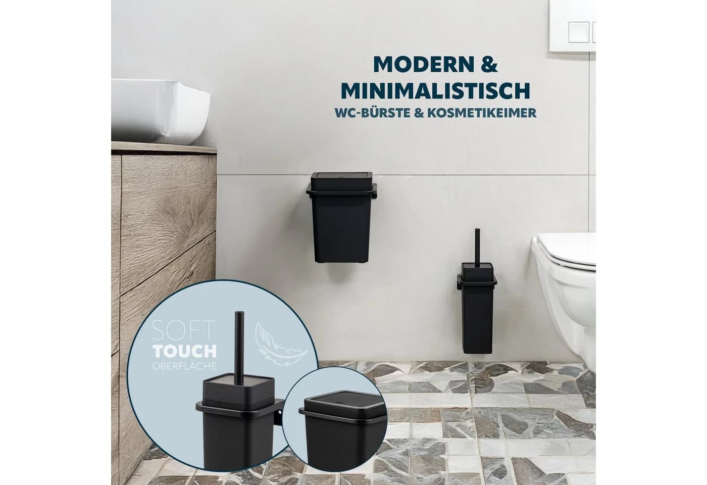 bremermann Badaccessoire-Set SAVONA Softtouch inkl. Wandhalterung, 2-tlg. Schwarz
