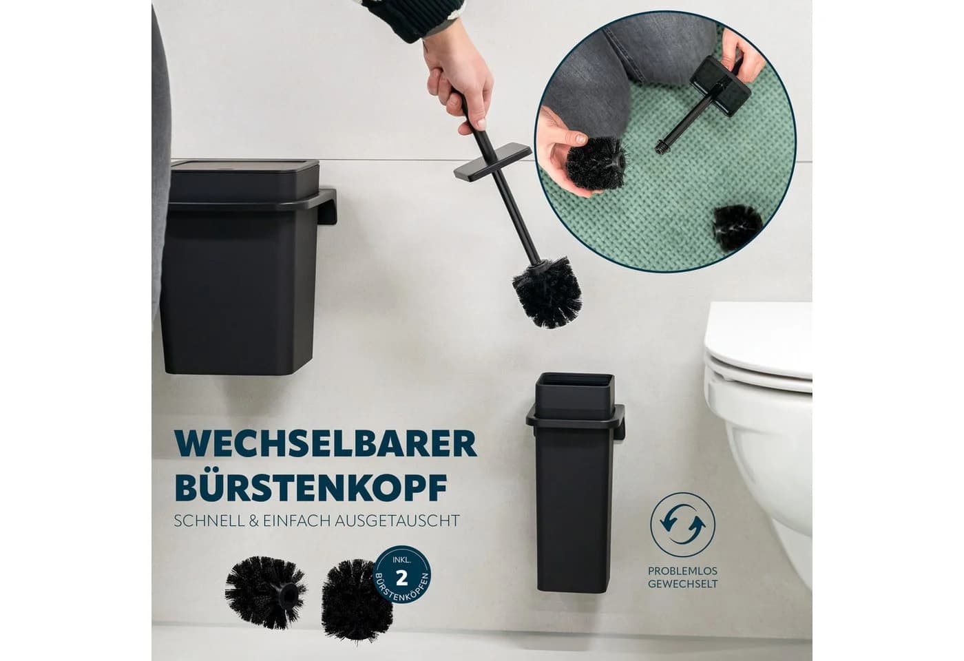 bremermann Badaccessoire-Set SAVONA Softtouch inkl. Wandhalterung, 2-tlg. Schwarz - Bild 4