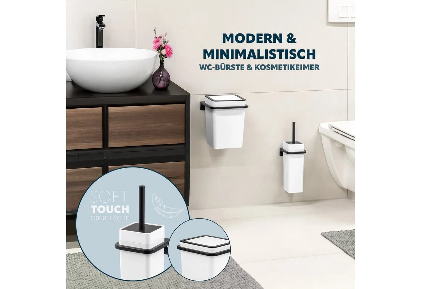 bremermann Badaccessoire-Set 2tlg. SAVONA Softtouch Schwarz/Weiß