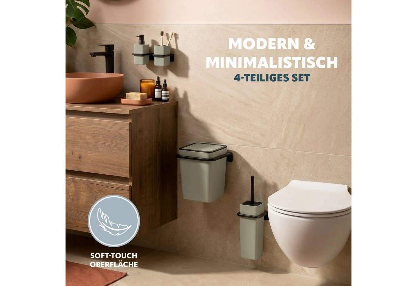bremermann Badaccessoire-Set SAVONA 4tlg. Soft-Touch Salbeigrün