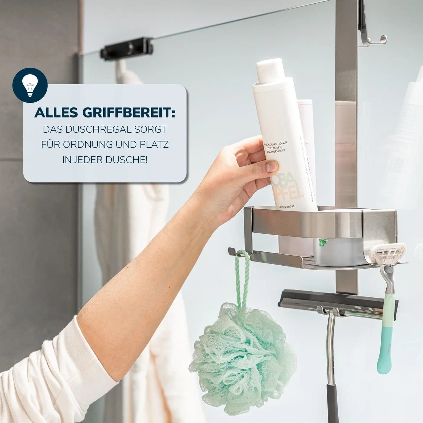 eluno Duschablage Edelstahl mit 4 Haken für Glasduschwand - Bild 5