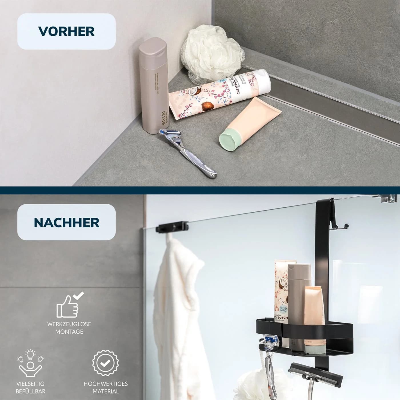 eluno Duschablage Edelstahl Schwarz mit Haken - Bild 4