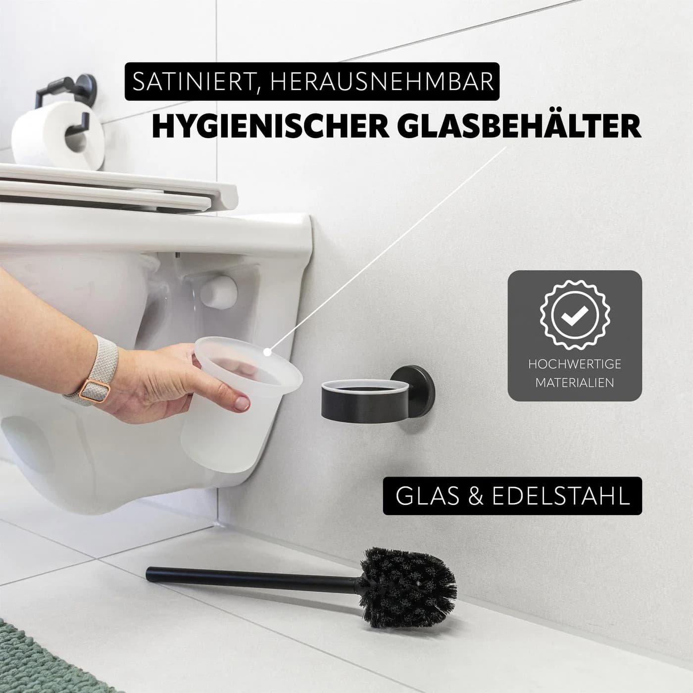 bremermann WC-Reinigungsbürste PIAZZA BLACK Edelstahl & Glas Schwarz - Bild 4
