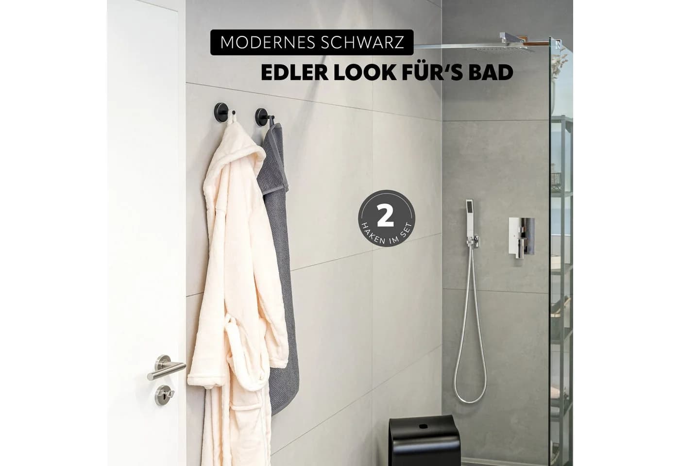bremermann Handtuchhaken Bad-Serie PIAZZA BLACK 2er Set Matt Schwarz