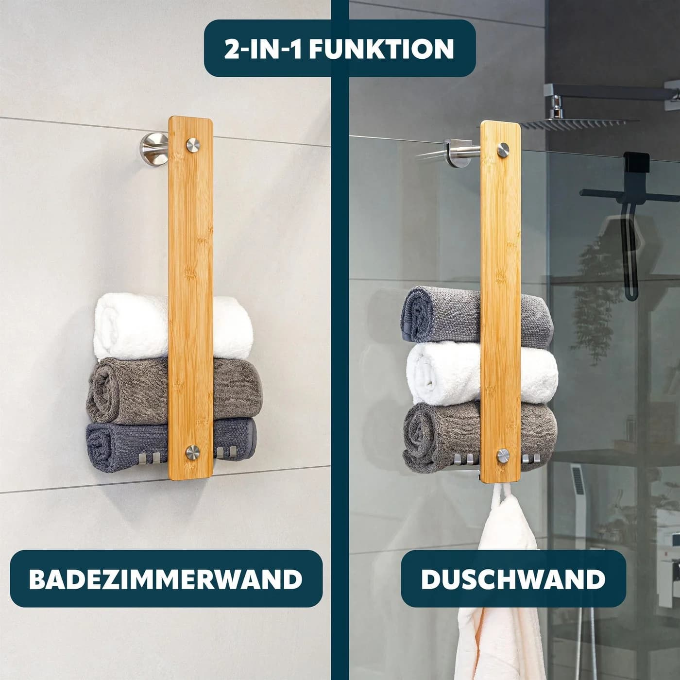 bremermann Handtuchhalter 2in1 PIAZZA BAMBUS Bambus Edelstahl - Bild 3