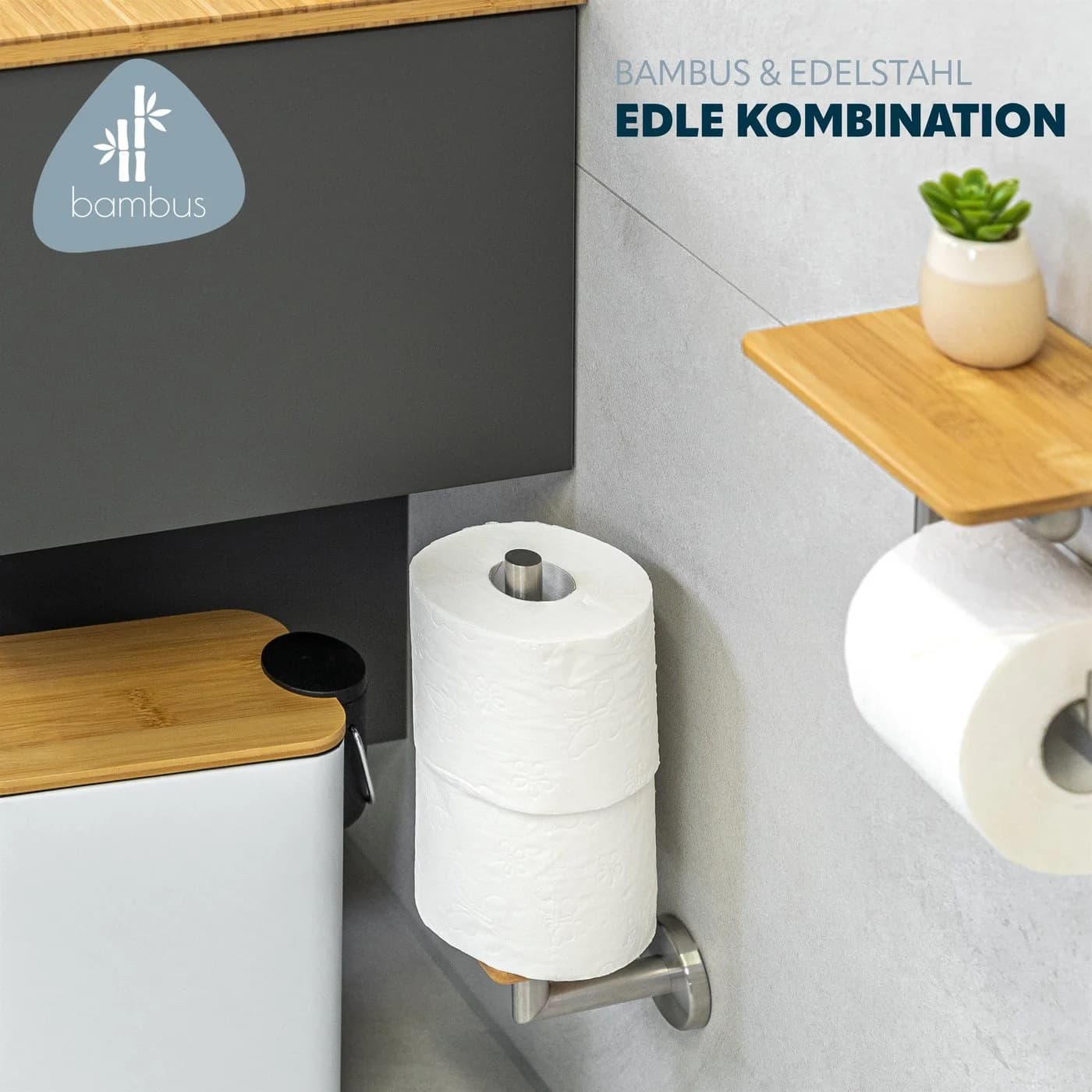 bremermann Toilettenpapierhalter PIAZZA BAMBUS Edelstahl & Bambus