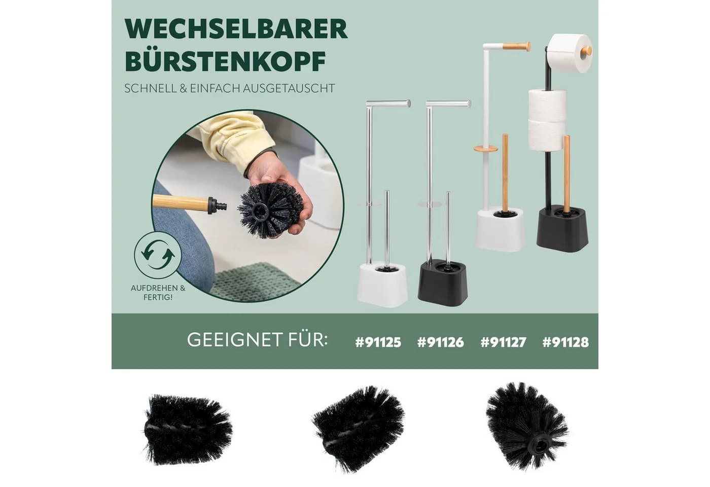 bremermann Ersatzbürstenkopf 3er-Set für WC-Garnitur 3in1