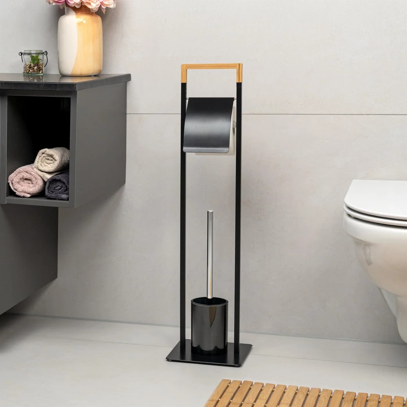 bremermann Stand-WC-Garnitur 2in1 mit Bambus & WC-Bürste