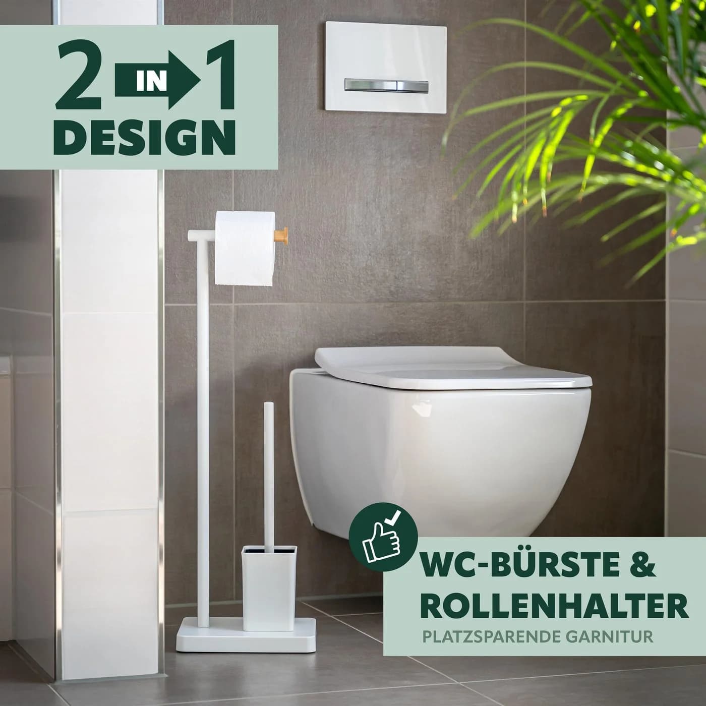 bremermann WC-Garnitur 2in1 Stand-WC-Rollenhalter weiß/Bambus