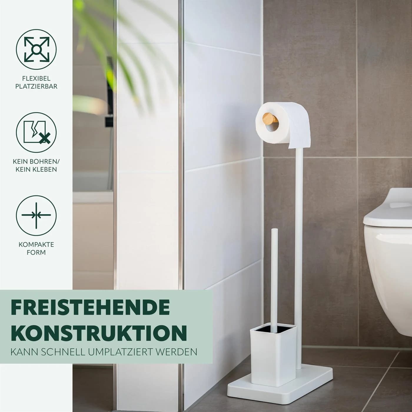 bremermann WC-Garnitur 2in1 Stand-WC-Rollenhalter weiß/Bambus - Bild 3