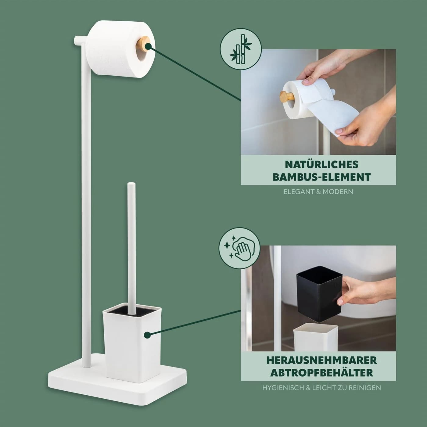 bremermann WC-Garnitur 2in1 Stand-WC-Rollenhalter weiß/Bambus - Bild 5