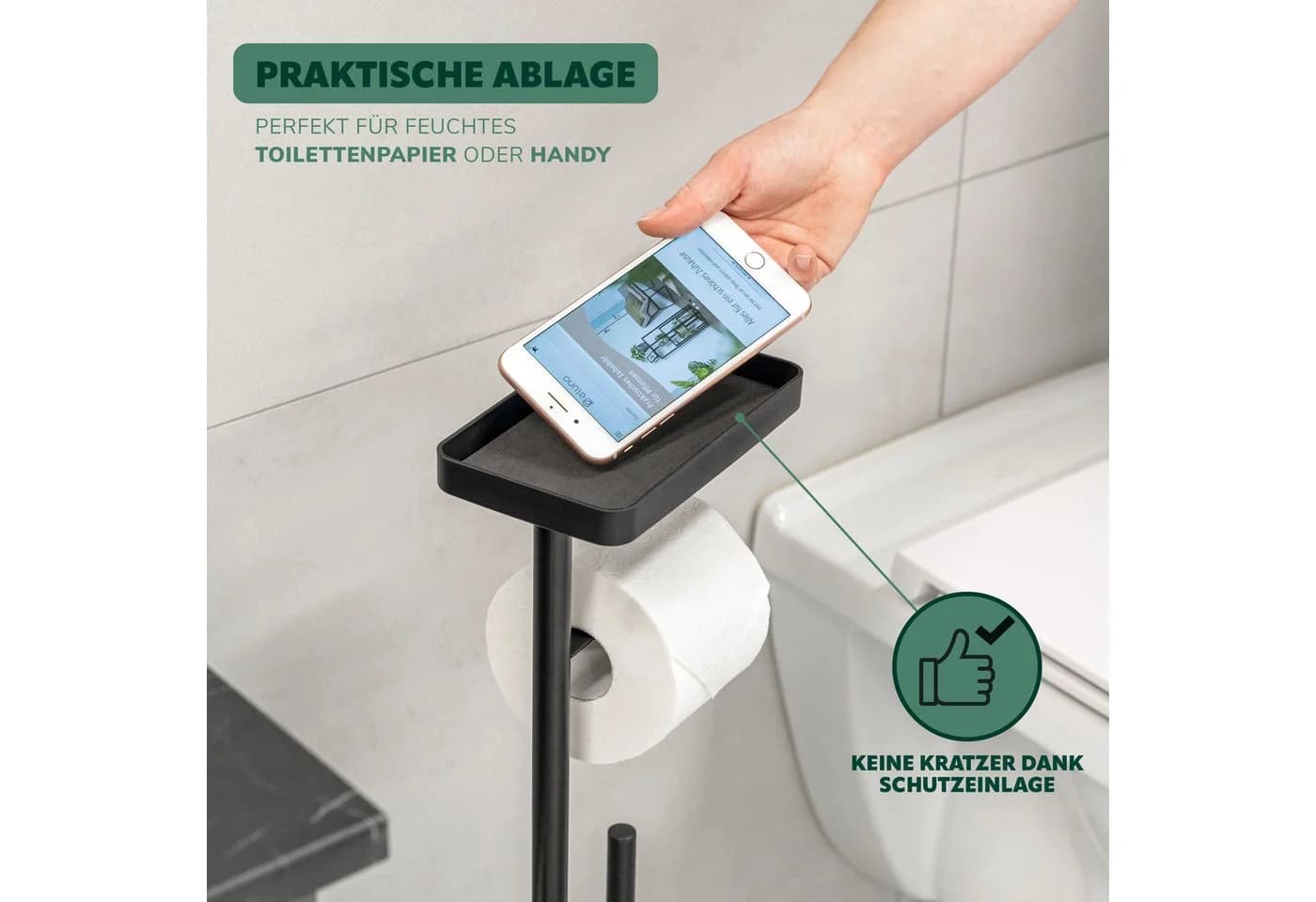 eluno WC-Garnitur 4in1 Schwarz mit WC-Bürste und Rollenhalter - Bild 3