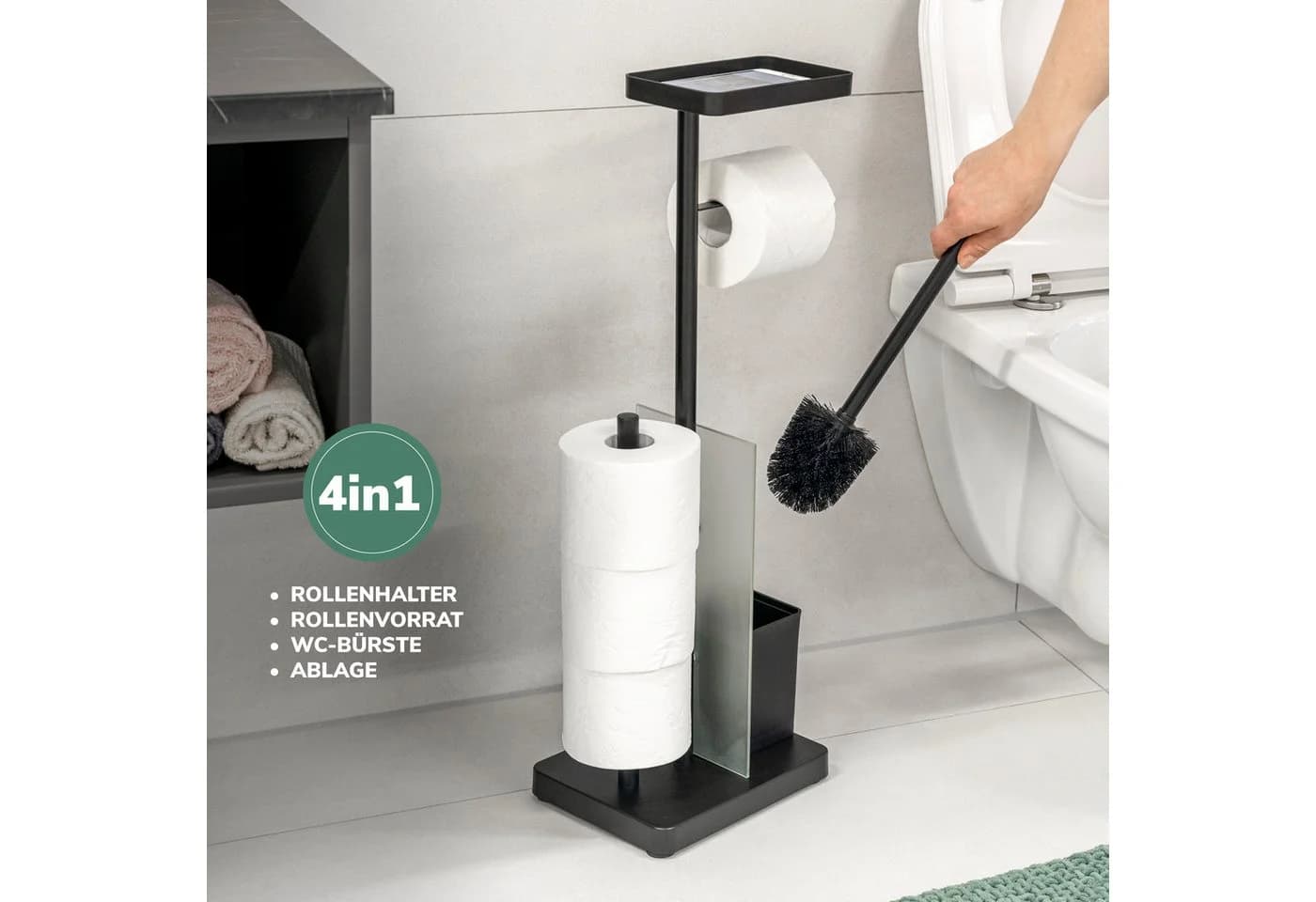 eluno WC-Garnitur 4in1 Schwarz mit WC-Bürste und Rollenhalter - Bild 5