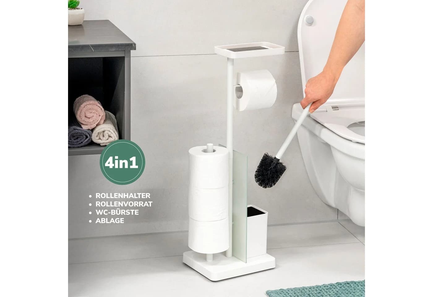 eluno WC-Garnitur 4in1 mit WC-Bürste und Rollenhalter Weiß - Bild 5