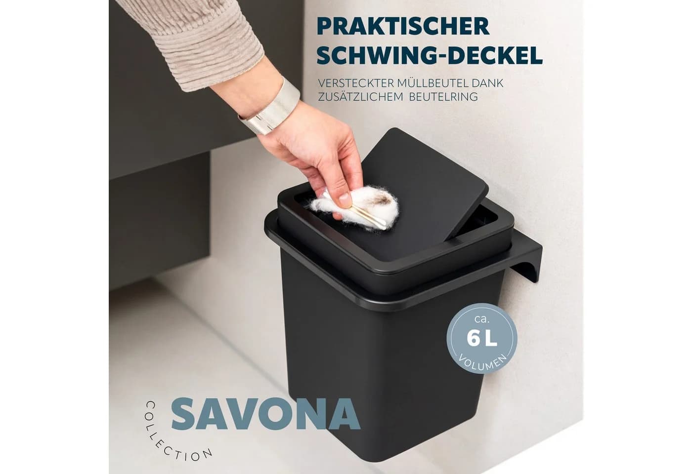 bremermann Kosmetikeimer eckig inkl. Wandhalterung Schwarz Kunststoff - Bild 5