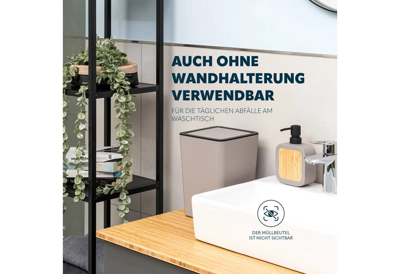 bremermann Kosmetikeimer eckig mit Wandhalterung Grau - Bild 4