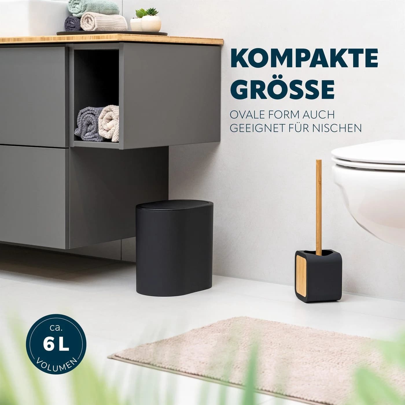 eluno Kosmetikeimer oval mit Schwingdeckel Schwarz 6 Liter - Bild 5
