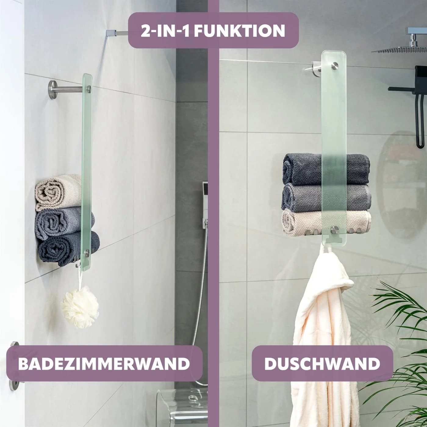 bremermann Handtuchhalter PIAZZA 2in1 Glas Edelstahl Matt - Bild 3