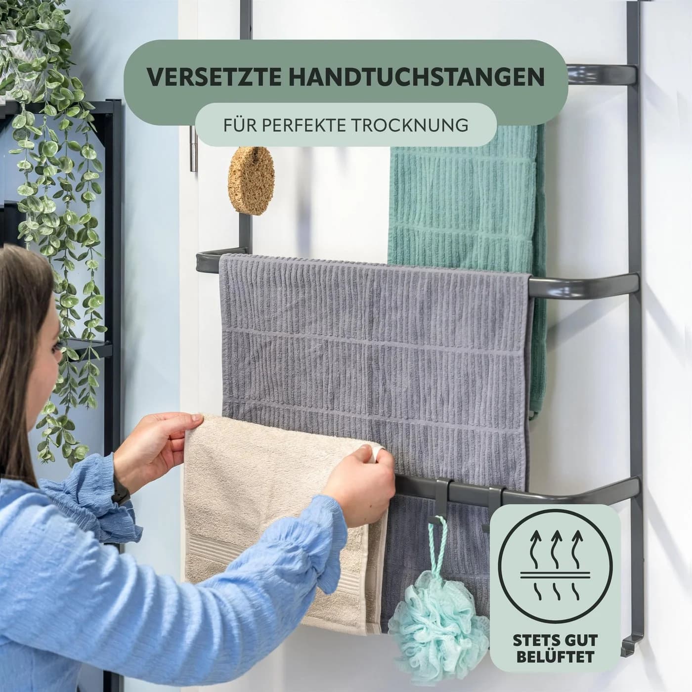 bremermann Handtuchhalter Tür-Hängeregal Grau Metall 3 Stangen - Bild 3