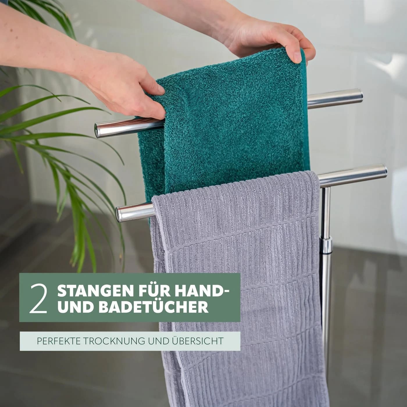 bremermann Stand-Handtuchhalter freistehend 2 Stangen Edelstahl Glas - Bild 3