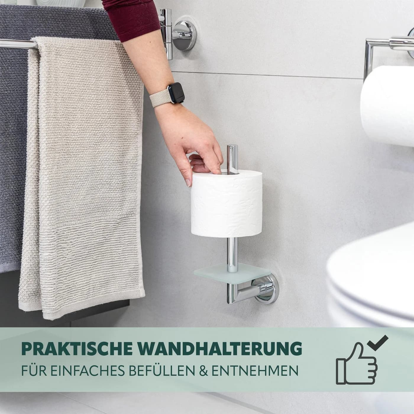 bremermann Toiletten-Ersatzrollenhalter LUCENTE Glas Edelstahl Silber - Bild 3