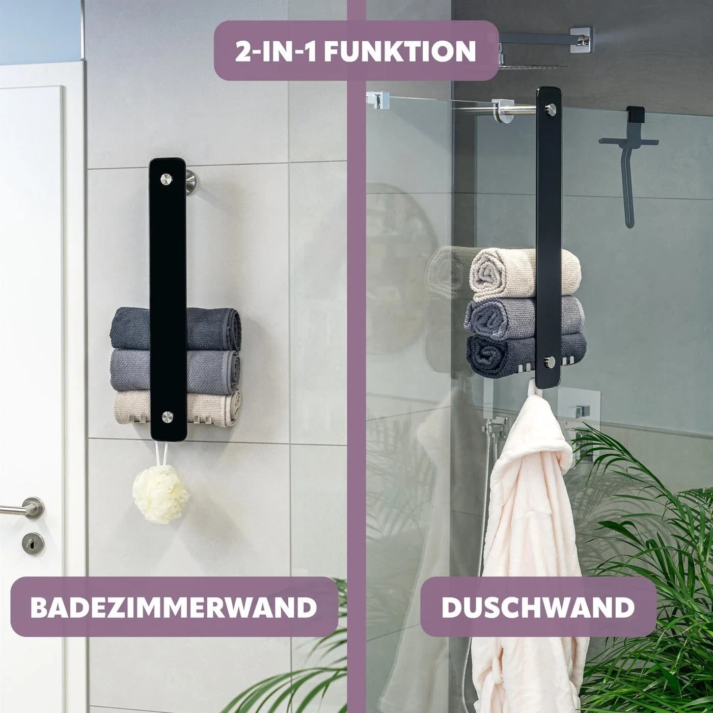 bremermann Handtuchhalter 2in1 PIAZZA Schwarz Glas Edelstahl Matt - Bild 3