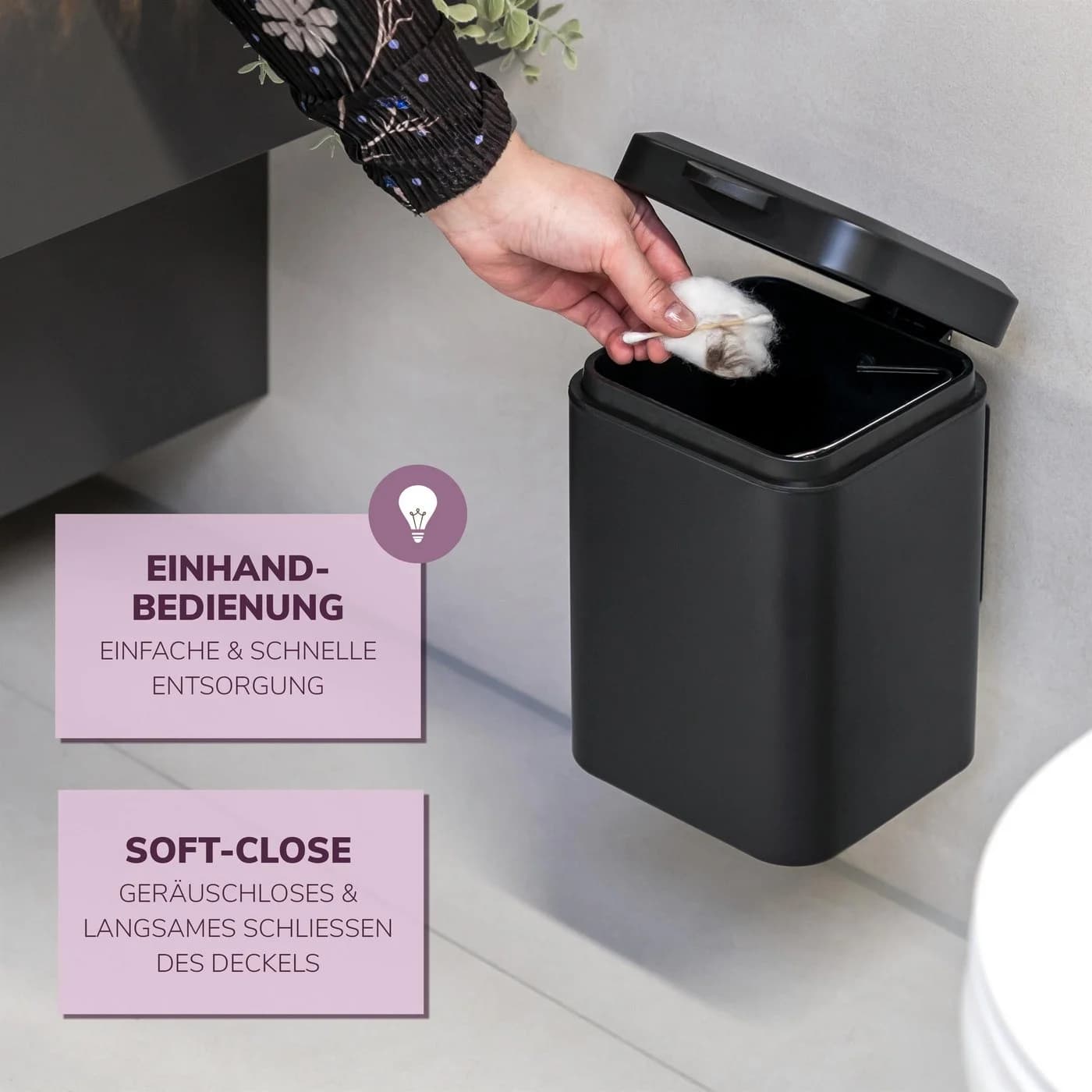 bremermann Wand-Kosmetikeimer Schwarz Softclose 3 Liter - Bild 5