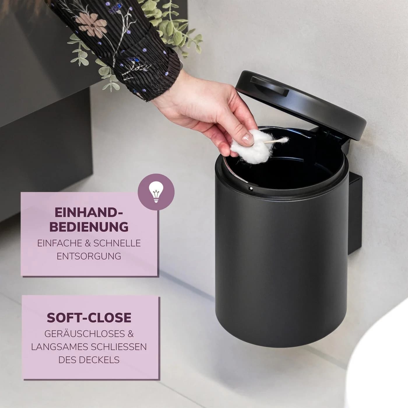 bremermann Wand-Kosmetikeimer 3l Schwarz Softclose - Bild 5