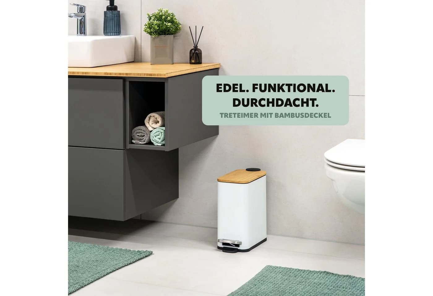 bremermann Kosmetikeimer mit Bambus-Deckel und Soft-Close, 5 l, weiß