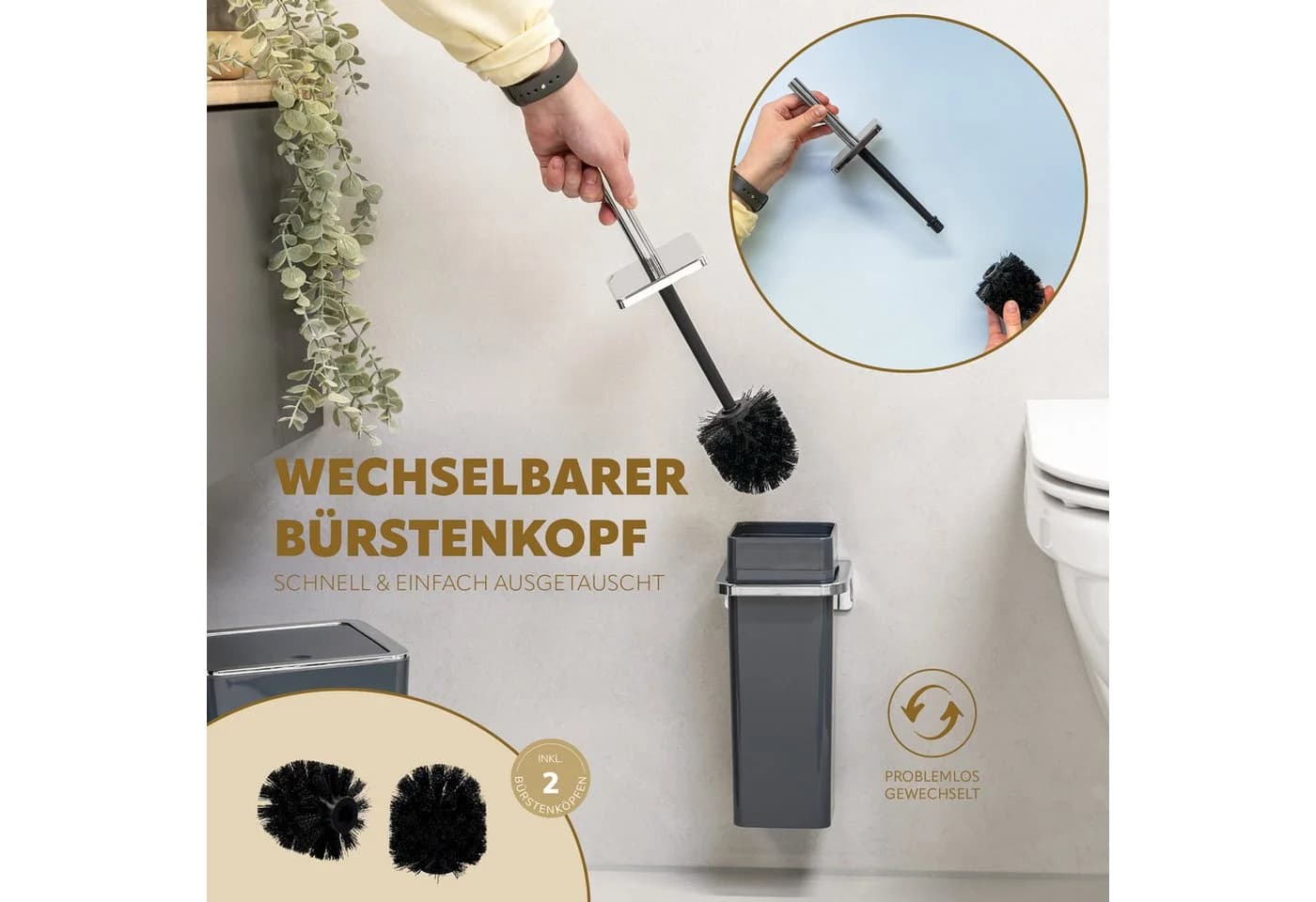 bremermann WC-Garnitur SAVONA mit Wandhalterung Grau/Chrom - Bild 4