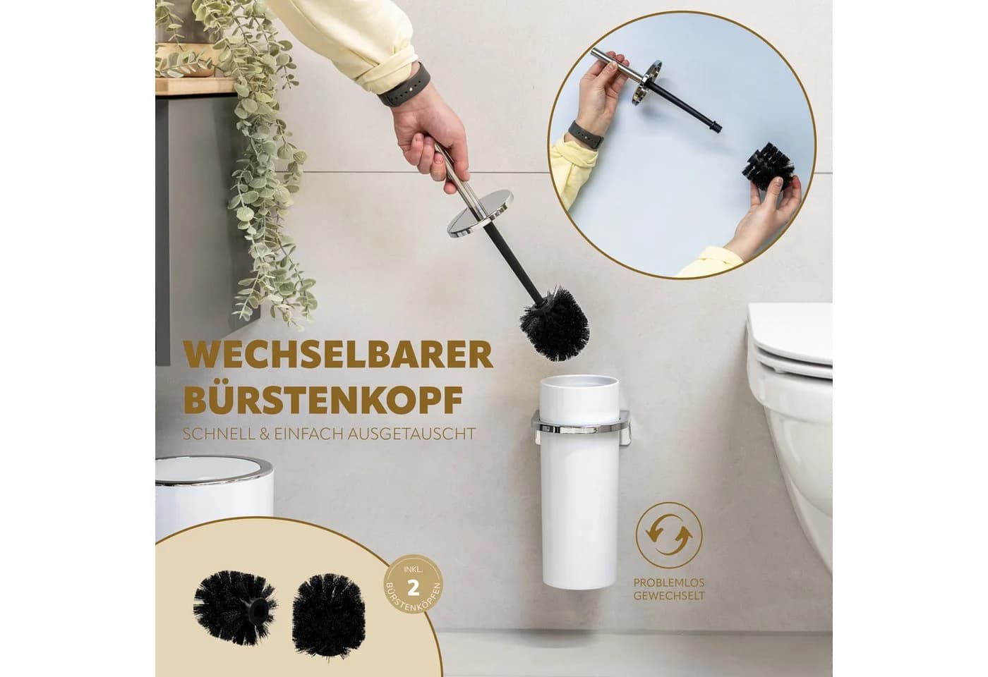 bremermann WC-Reinigungsbürste SAVONA mit Wandhalterung Weiß/Chrom - Bild 4