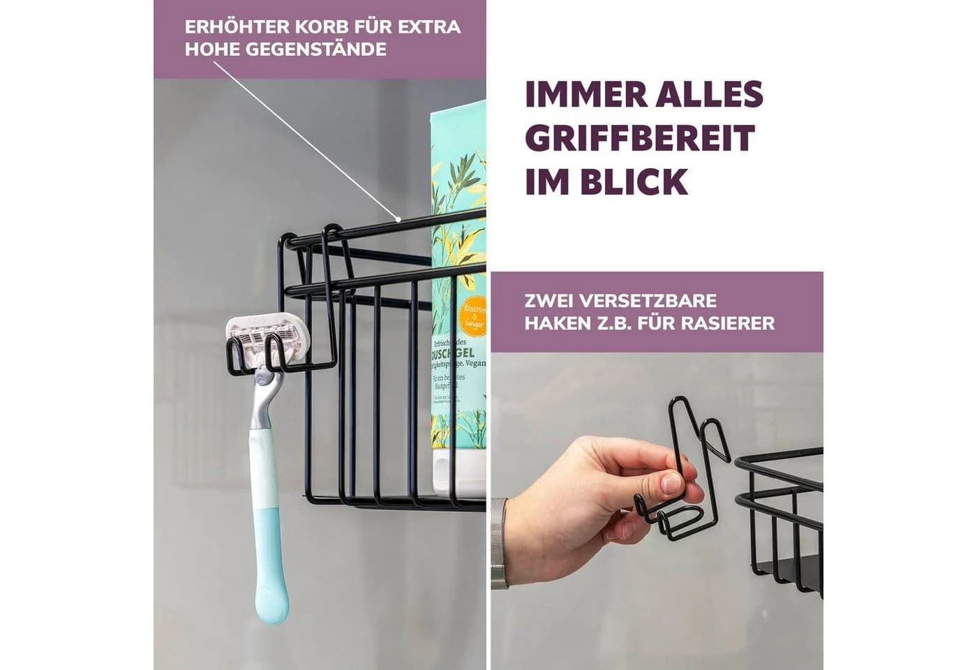 bremermann Teleskop-Badregal 4 Körbe Schwarz Höhenverstellbar - Bild 4
