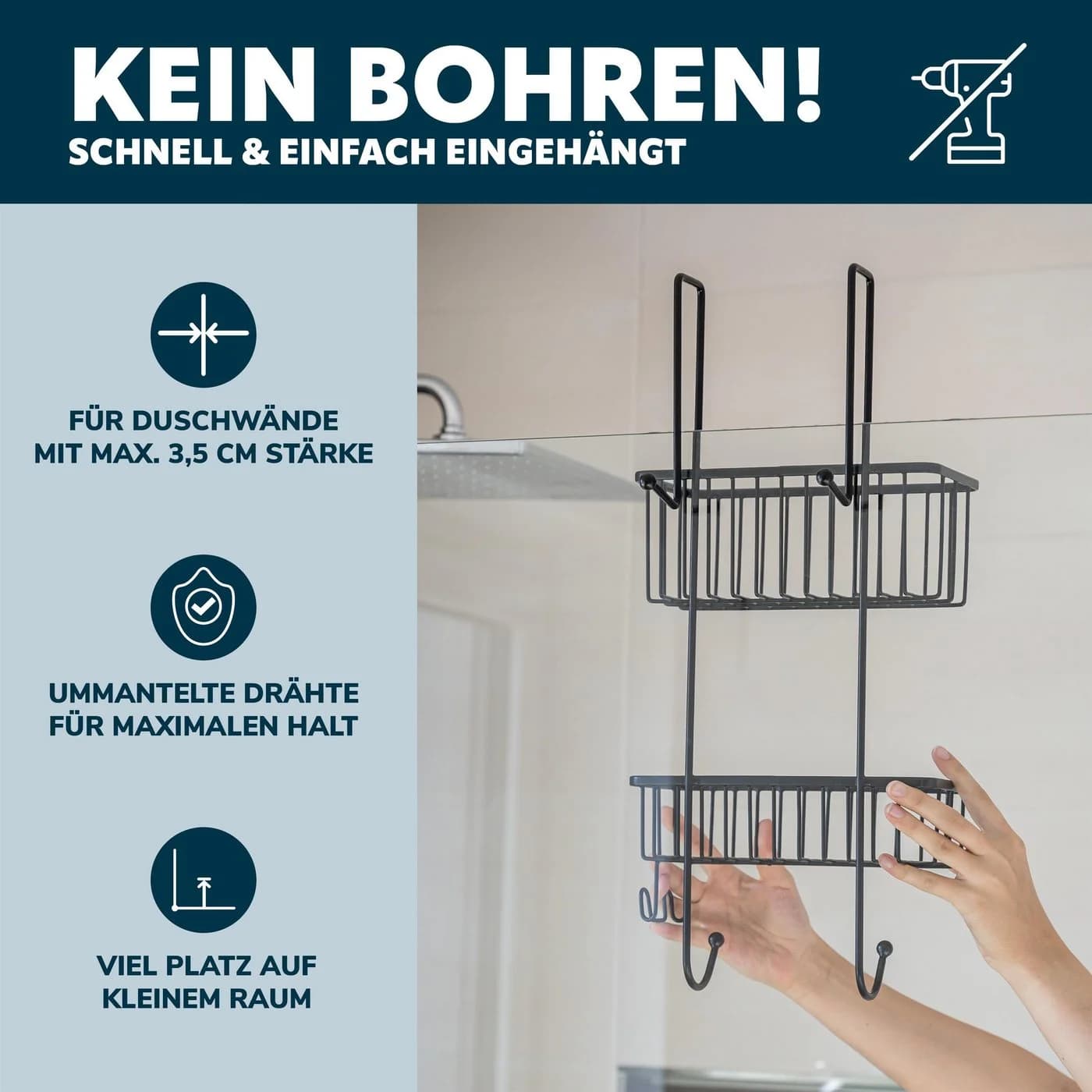 bremermann Duschregal zum Einhängen Schwarz 2 Körbe - Bild 3