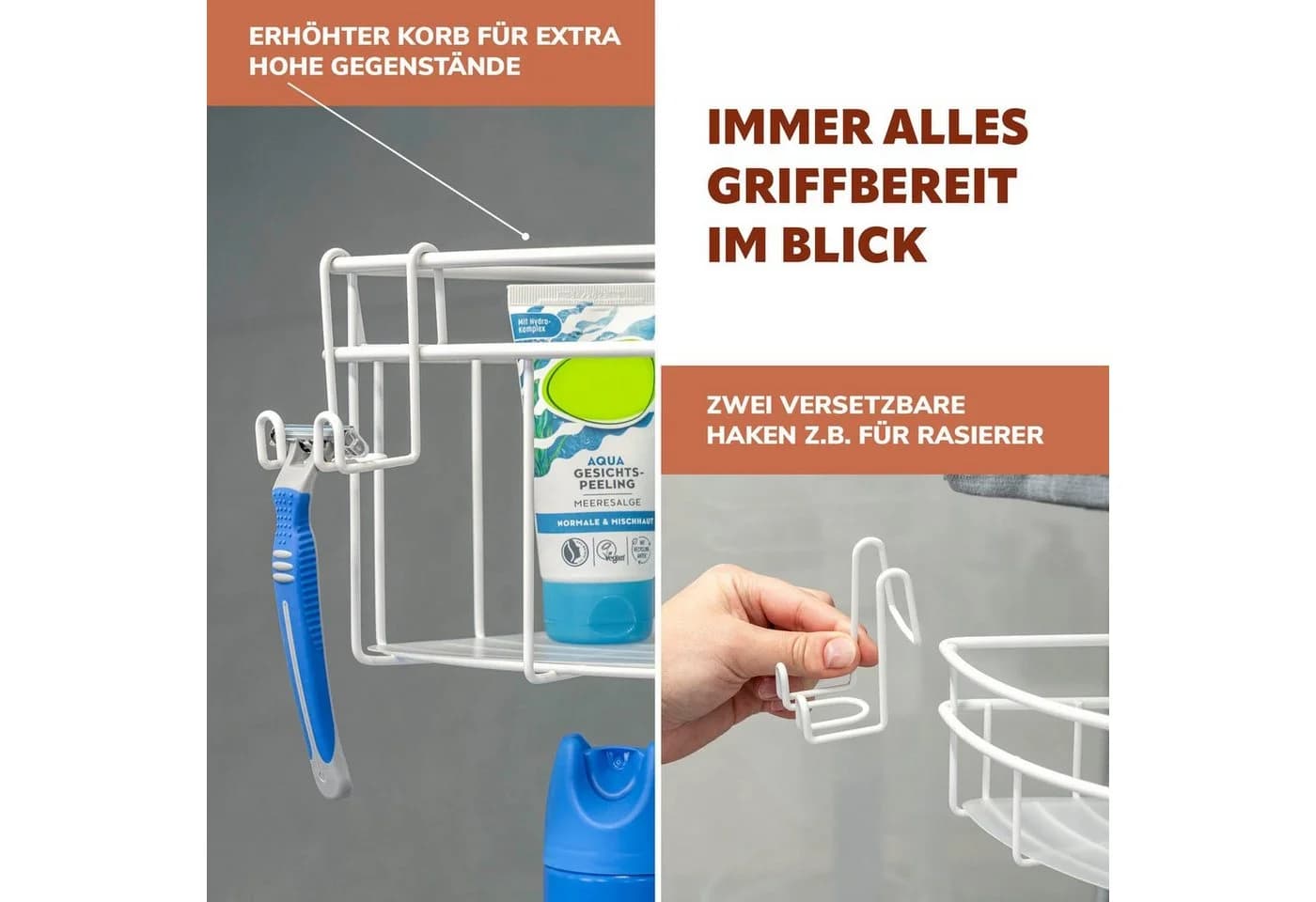 bremermann Teleskopregal 4 Körbe Duschregal Weiß - Bild 4