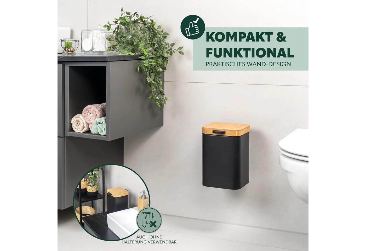 bremermann Wand-Kosmetikeimer 3l Schwarz Matt Softclose