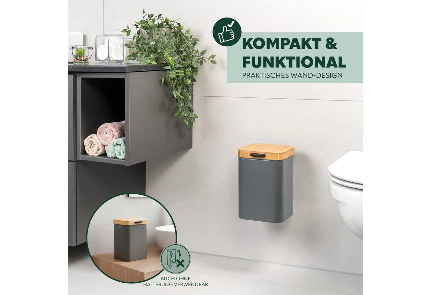 bremermann Kosmetikeimer Wandmontage Grau Soft-Close