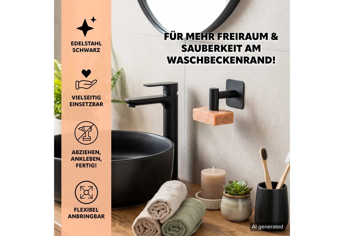 bremermann Seifenhalter mit Magnet Edelstahl Schwarz